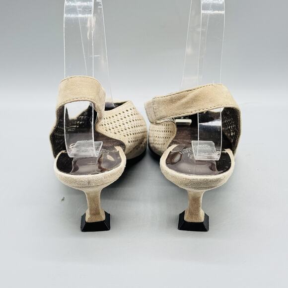Jeffrey Campbell Shoes Womens 8.5 Beige Suede Slingback Perforated Kitten Heels - Picture 7 of 13